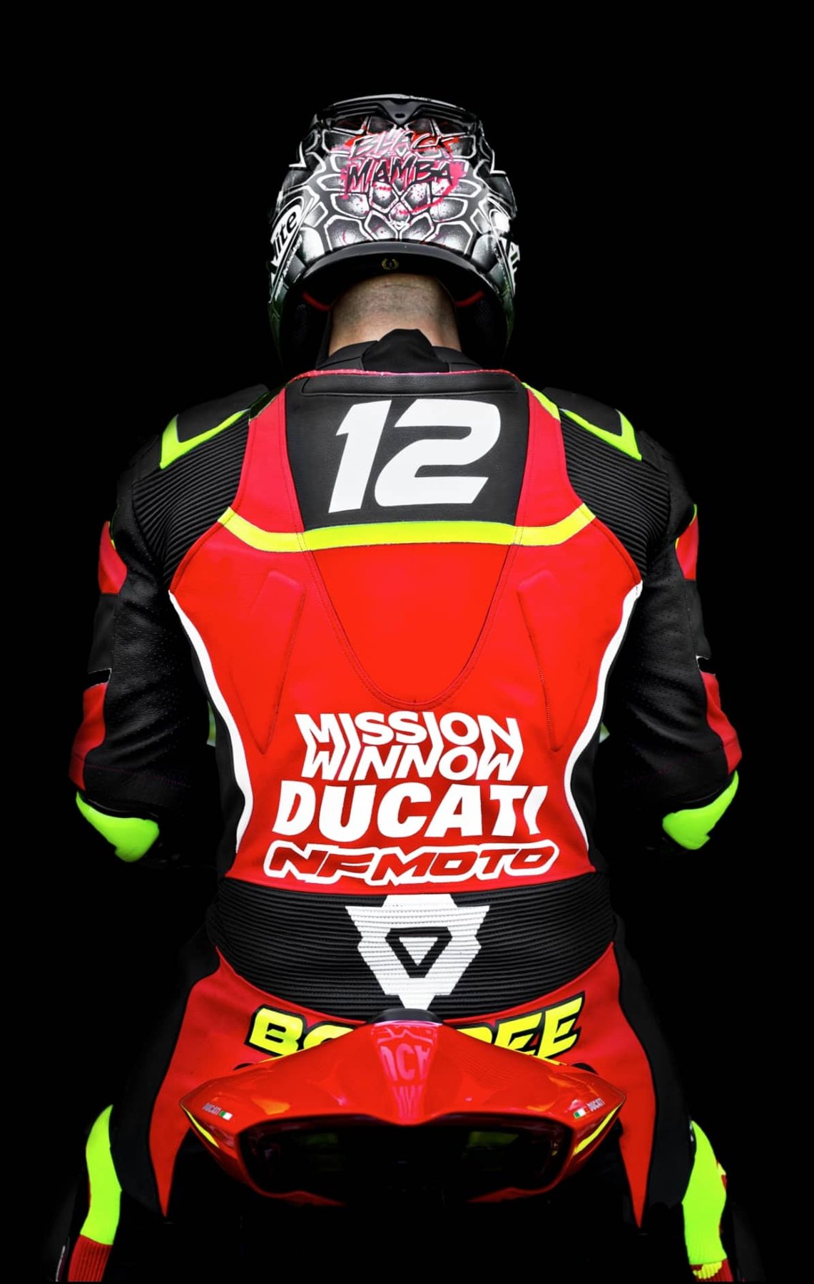 Rider portrait wearing a custom NFmoto leather suit