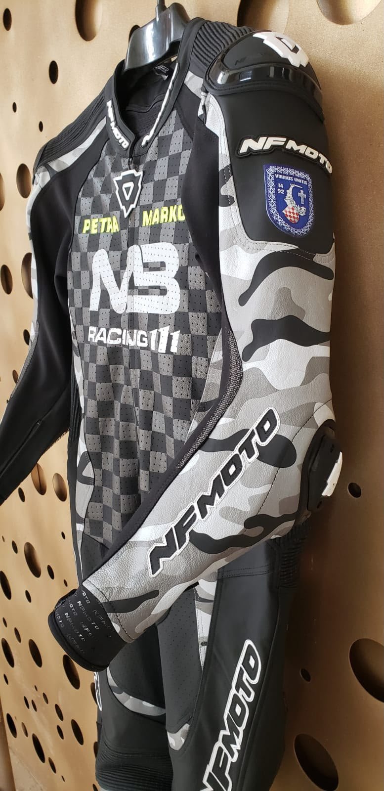 NFmoto custom leather race suit, detail view