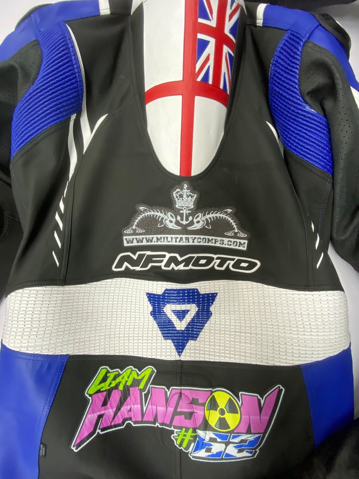 NFmoto custom leather race suit, detail view