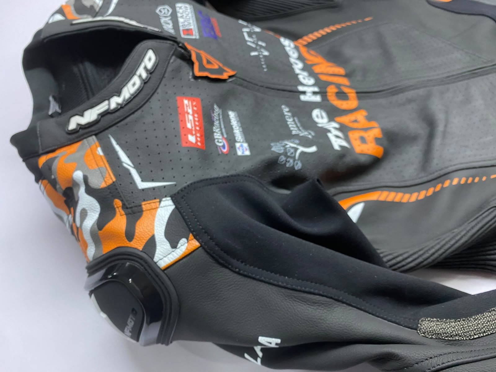 NFmoto custom leather race suit, detail view